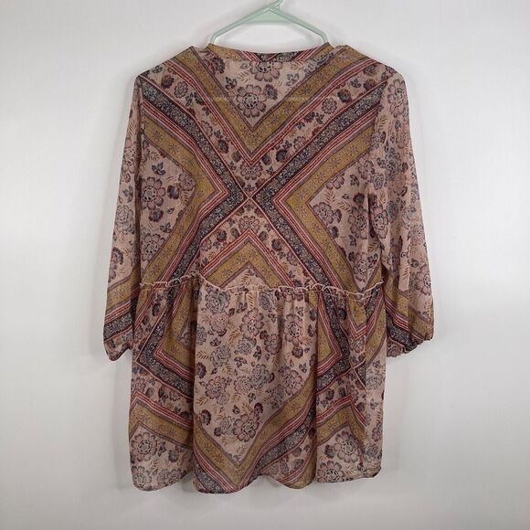 Knox Rose Womens Blouse Size S Floral 3/4 Sleeve Semi Sheer‎ Boho Peasant - Picture 2 of 6